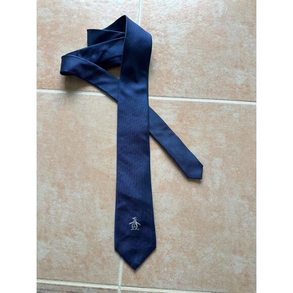 Original‎ Penguin Textured Silk Navy Tie Hand Made - Picture 1 of 3